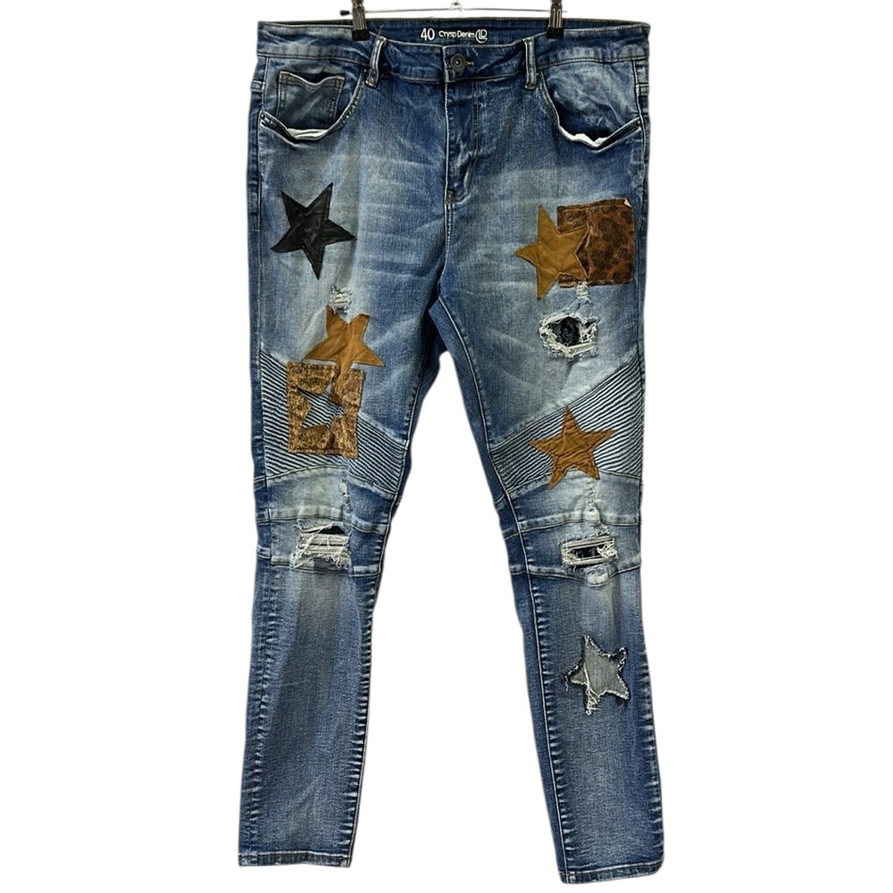 Crysp Denim Skywalker Jeans Star Moto Distressed Skinny Fit Stretch Jeans Men 40